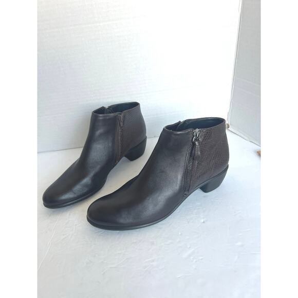 ECCO Shape M 35 Brown Leather Lizard Embossed Side Zip Ankle Comfort Boots 10 - Picture 1 of 12